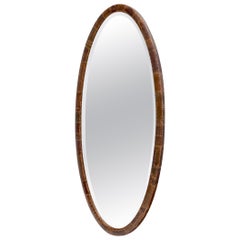 Vintage Oval Copper Patched Wooden Frame Wall Mirror