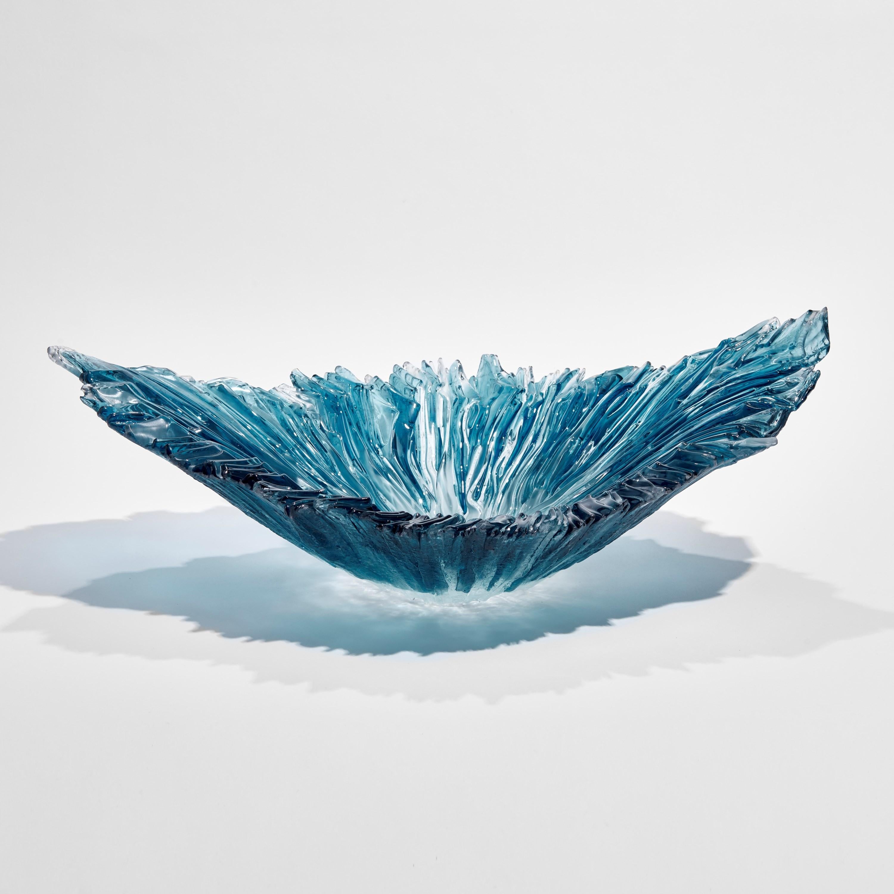 Organic Modern Oval Coral Bowl in Aqua, a Blue Sculptural Glass Centrepiece by Wayne Charmer