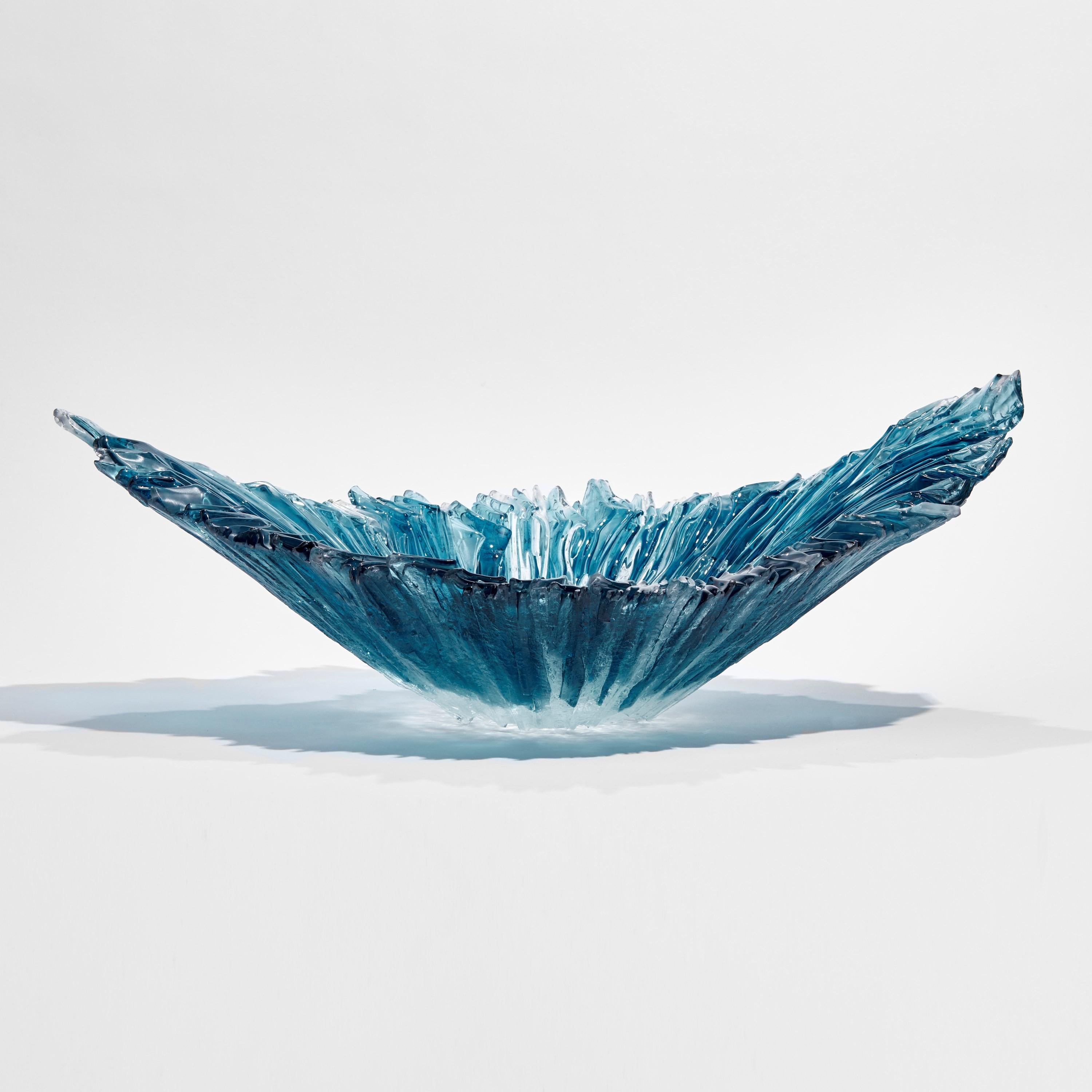 British Oval Coral Bowl in Aqua, a Blue Sculptural Glass Centrepiece by Wayne Charmer