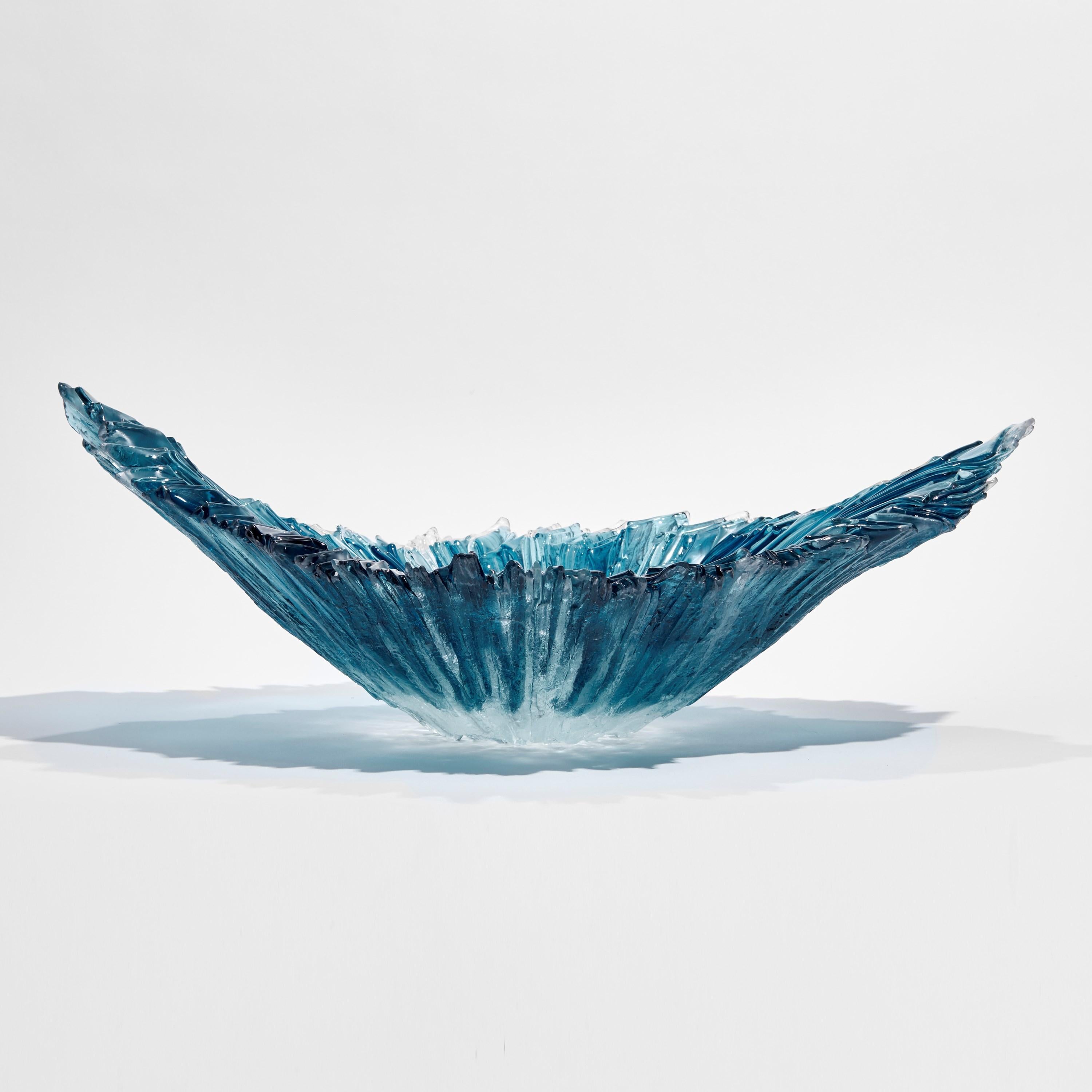 Hand-Crafted Oval Coral Bowl in Aqua, a Blue Sculptural Glass Centrepiece by Wayne Charmer