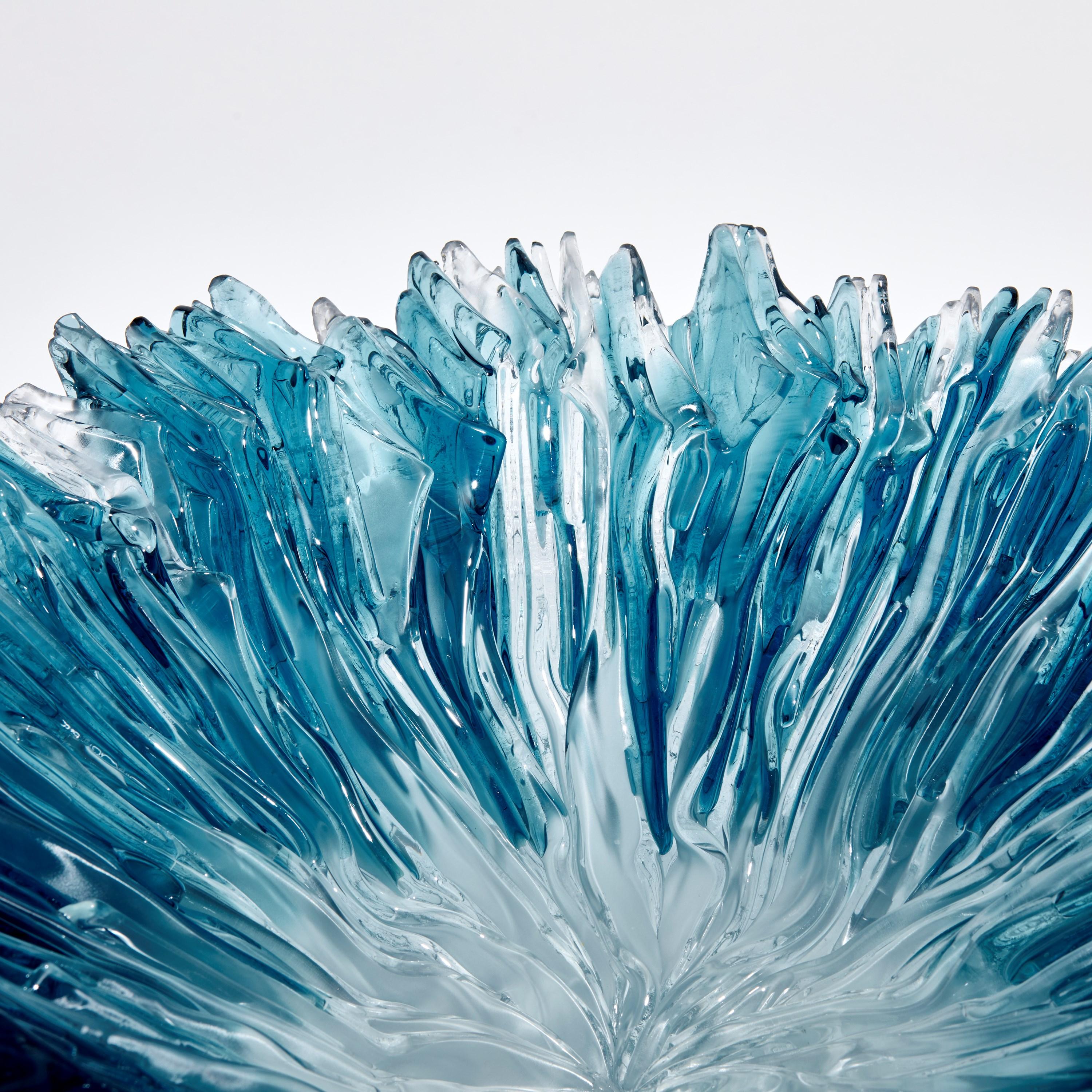 Oval Coral Bowl in Aqua, a Blue Sculptural Glass Centrepiece by Wayne Charmer In New Condition In London, GB