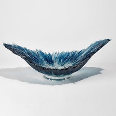 Oval Coral Bowl in Aqua, Turquoise & Clear Glass Centrepiece by Wayne Charmer
