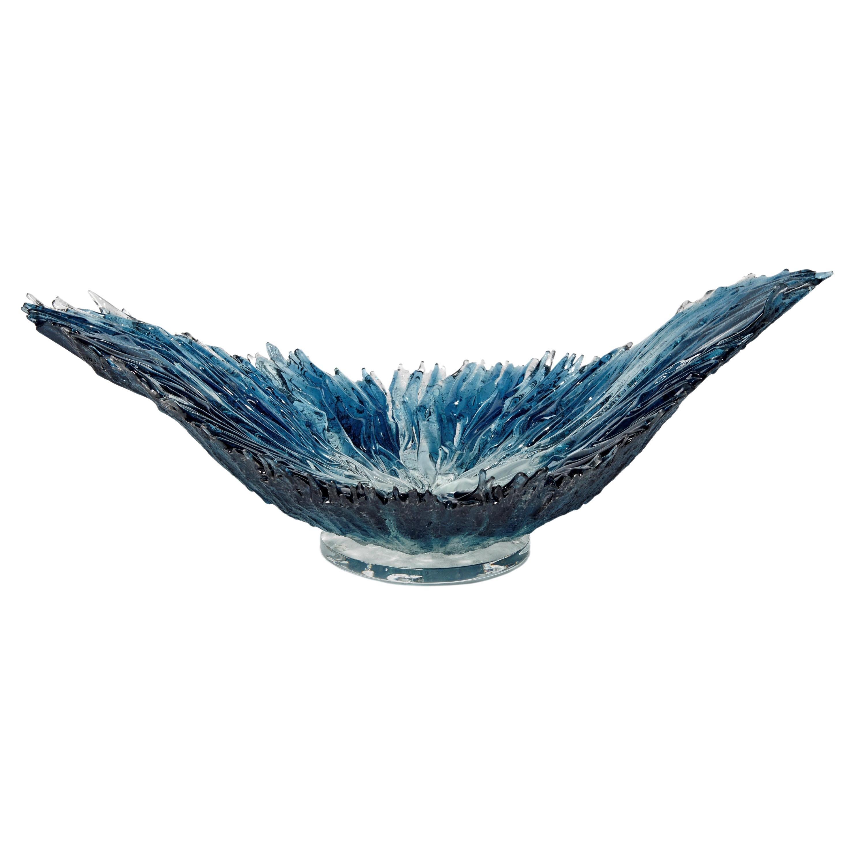 Oval Coral Bowl in Aqua, Turquoise & Clear Glass Centrepiece by Wayne Charmer