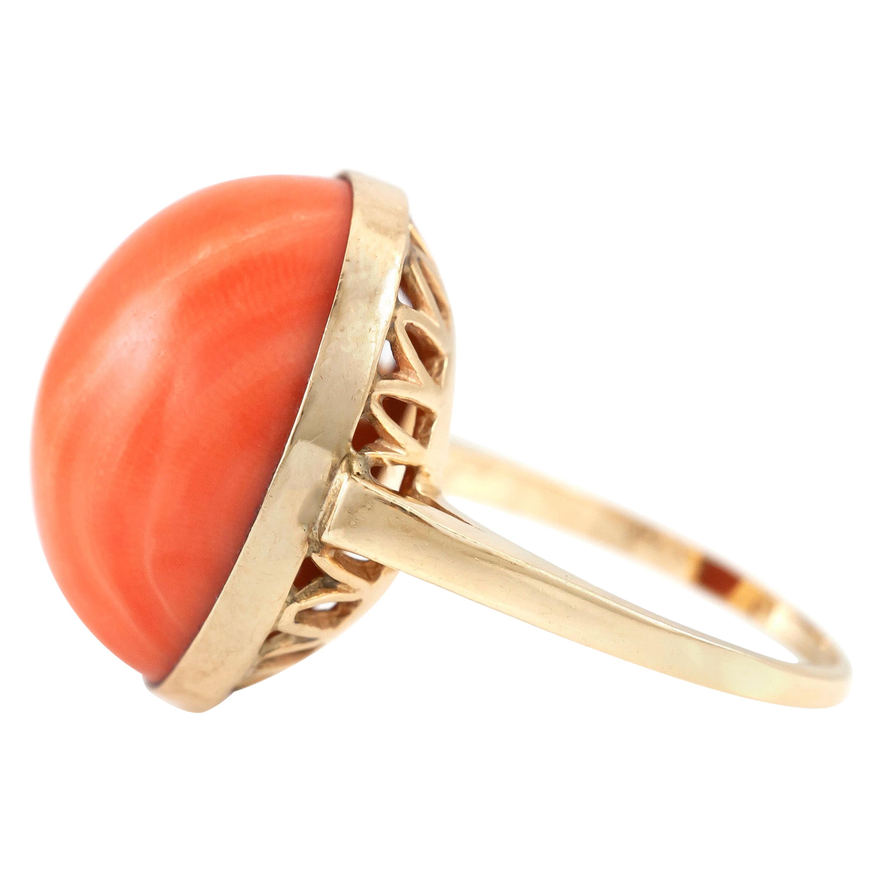 Oval Coral Cocktail Ring For Sale