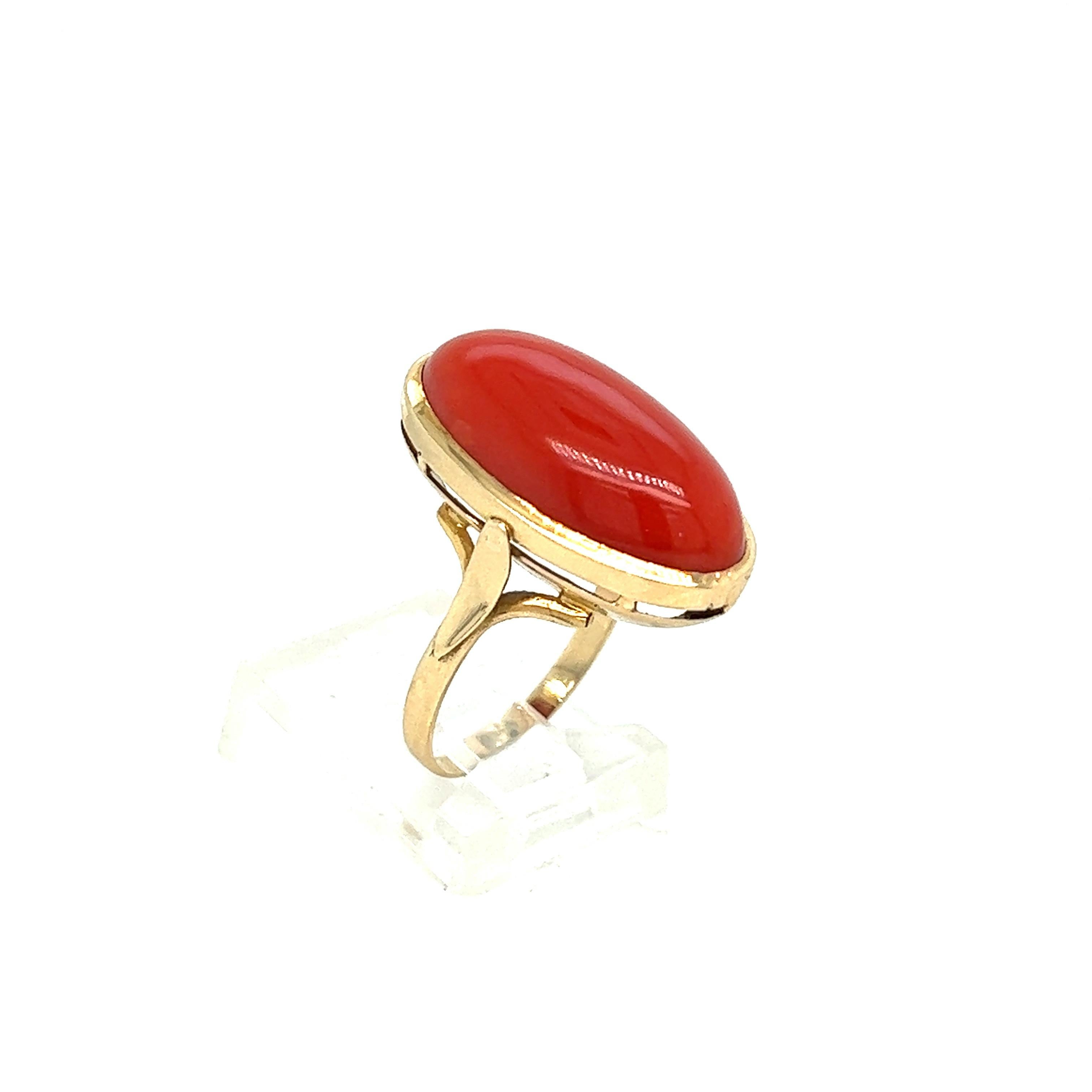 Cabochon Oval Coral Gold Ring For Sale