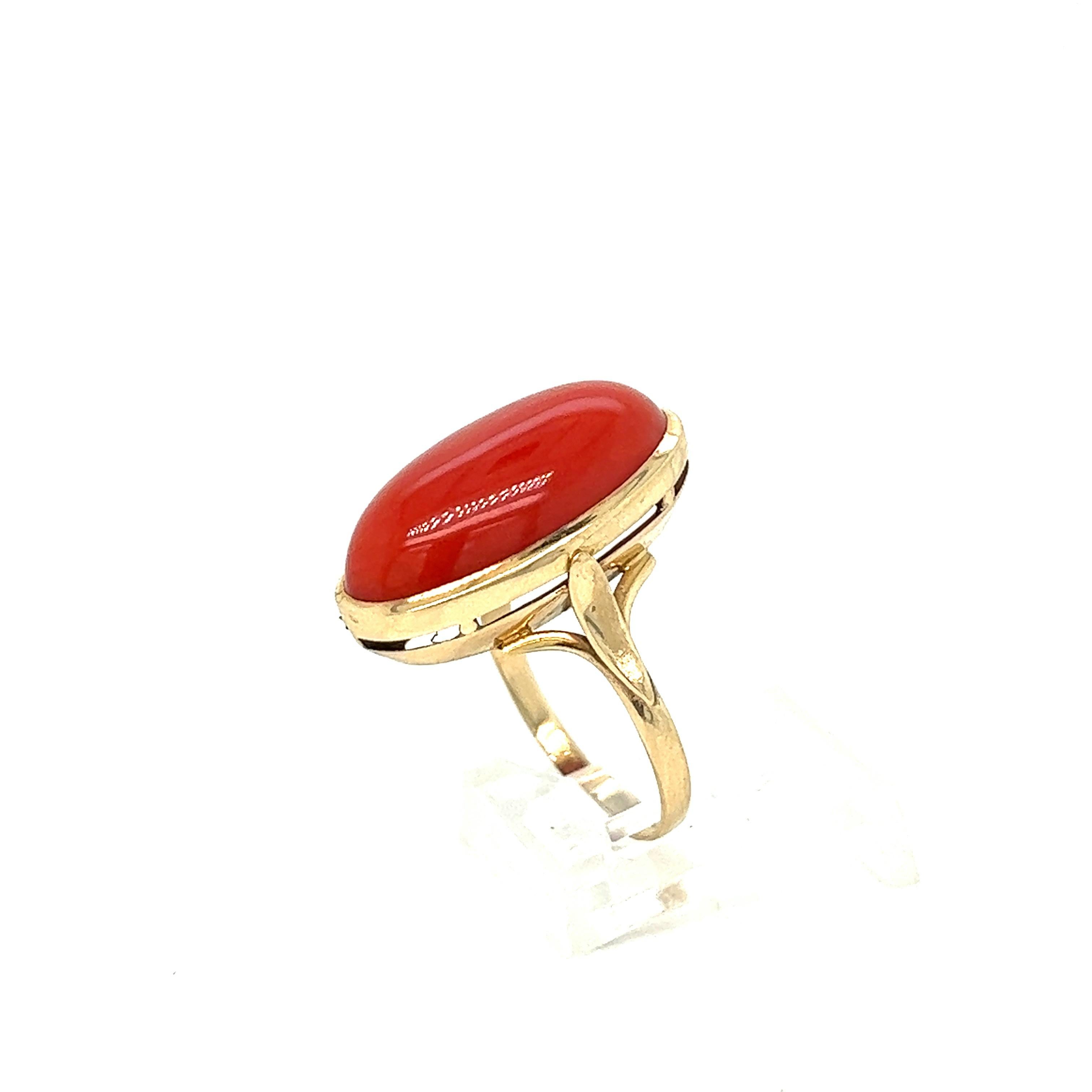 Women's Oval Coral Gold Ring For Sale