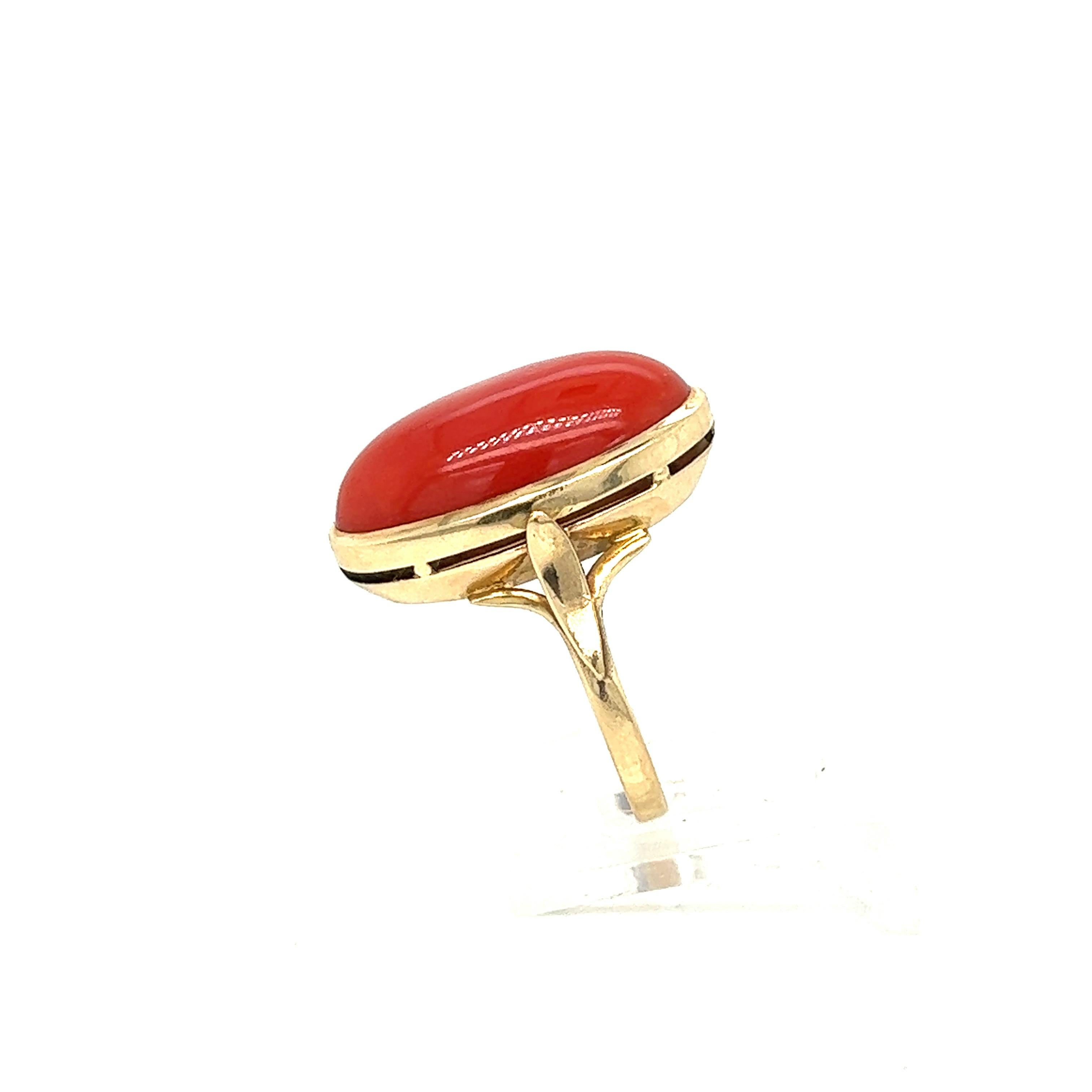 Oval Coral Gold Ring For Sale 1