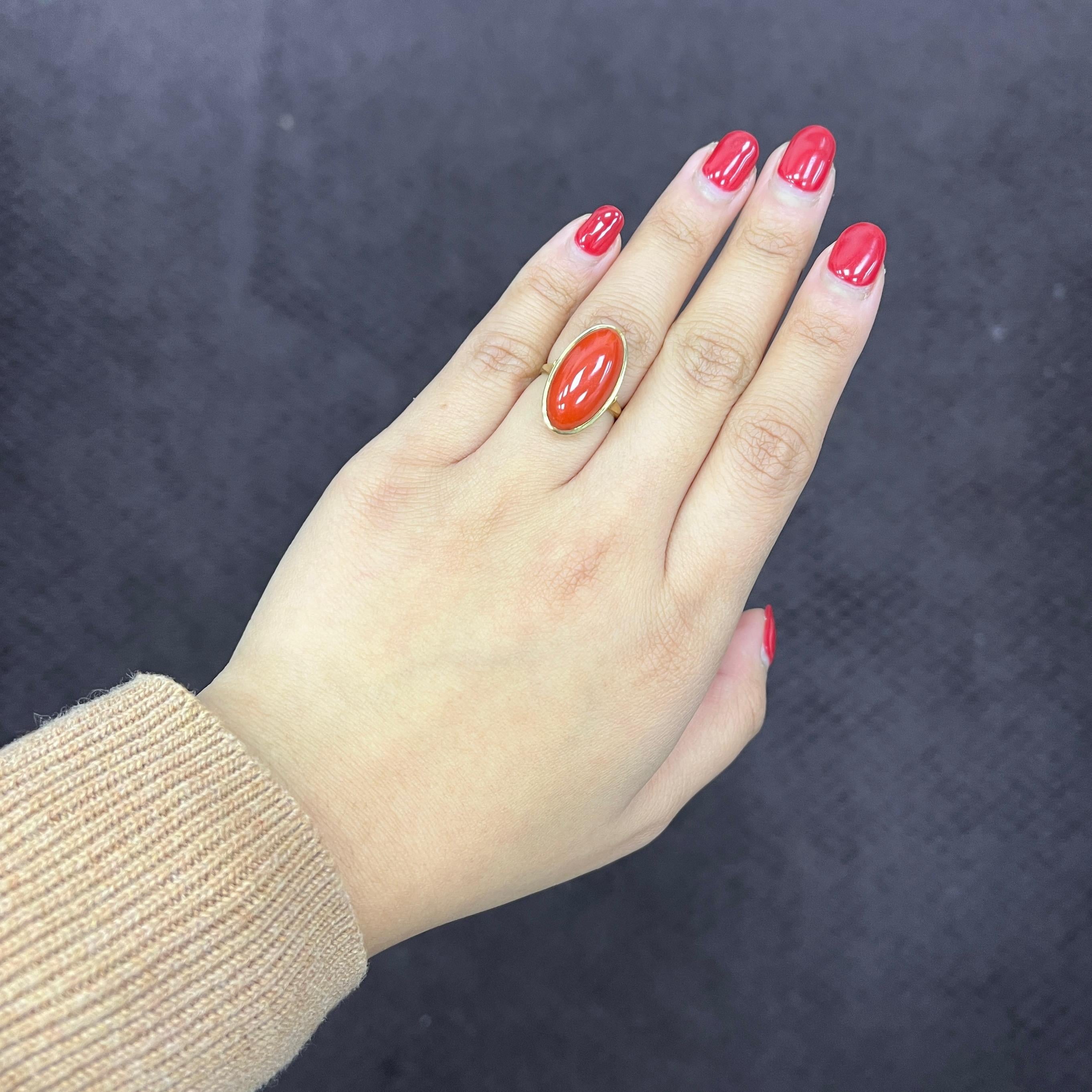 Oval Coral Gold Ring For Sale 3