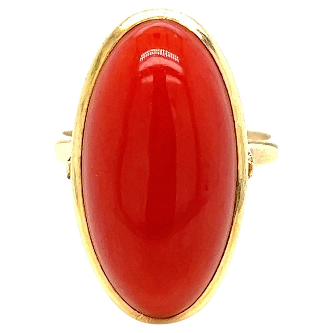 Oval Coral Gold Ring For Sale