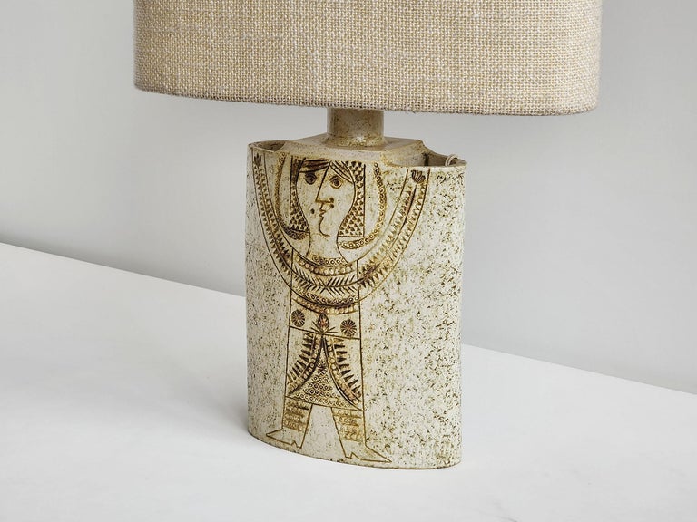 Roger Capron Oval Cream Glazed Lamp For Sale at 1stDibs