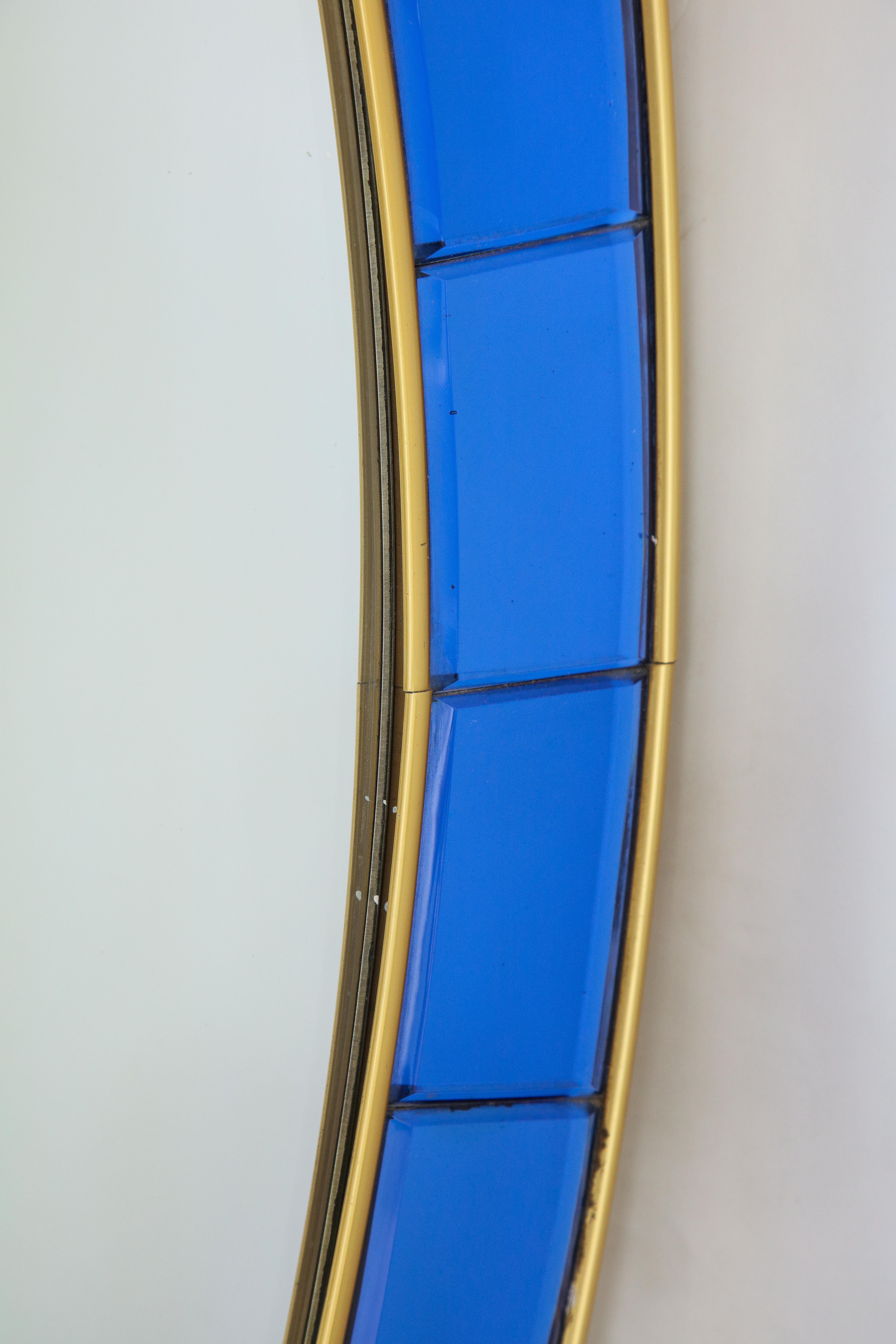 Mid-20th Century Cristal Art Oval Blue Hand-Cut Beveled Glass Mirror For Sale