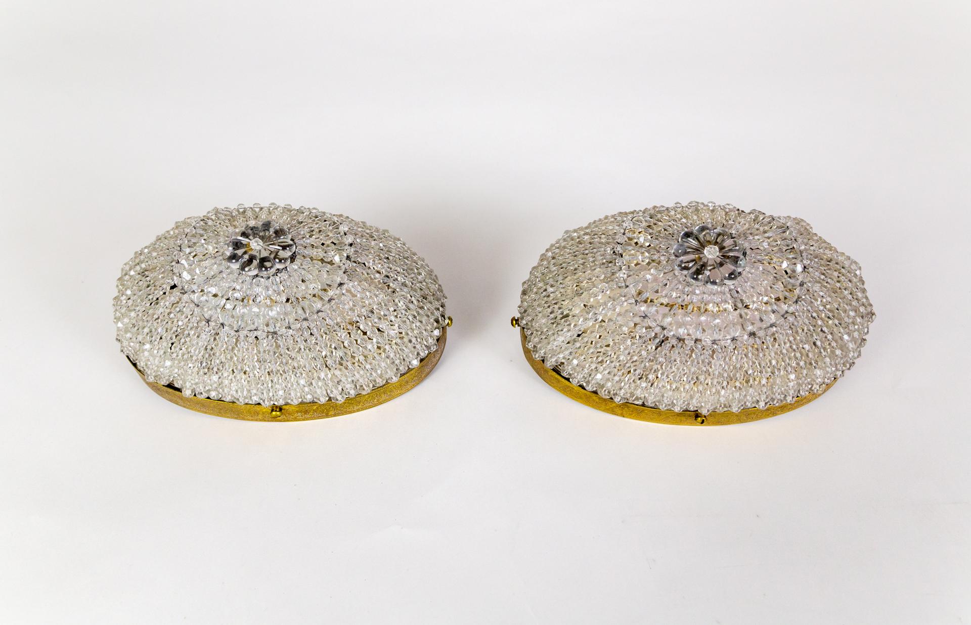 Mid-20th Century Oval Crystal Beaded Basket Wall or Ceiling Lights (Pair) For Sale