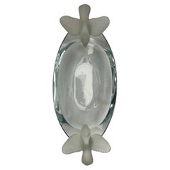Oval Crystal Bowl from Sèvres France with 2 Birds, Signed
