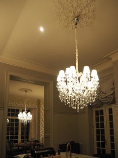 Oval Crystal Chandelier "Maria Theresia" with White Lampshades