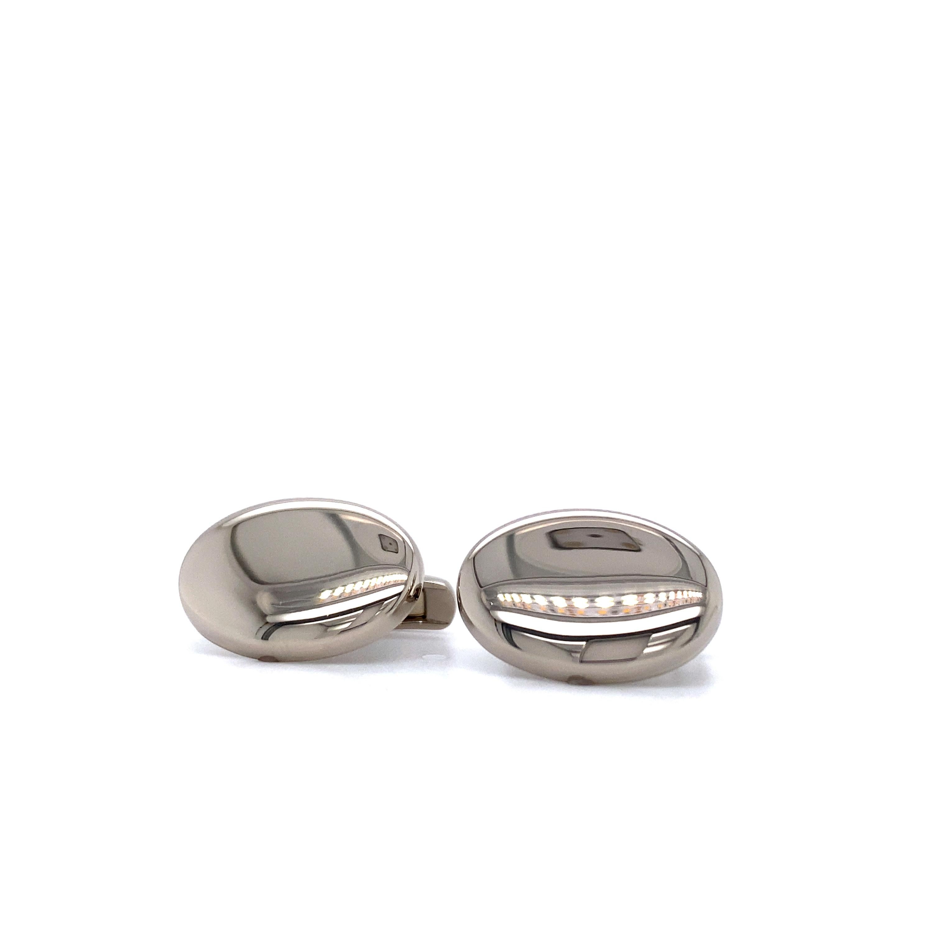 Women's or Men's Oval Cufflinks - 18k Palladium White Gold - Highly Polished - 15.7 mm x 20.8 mm For Sale