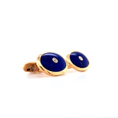 Oval Cufflinks, 18k Rose Gold, Lapis Lazuli, 2 Diamonds Total 0.12 Ct H VS