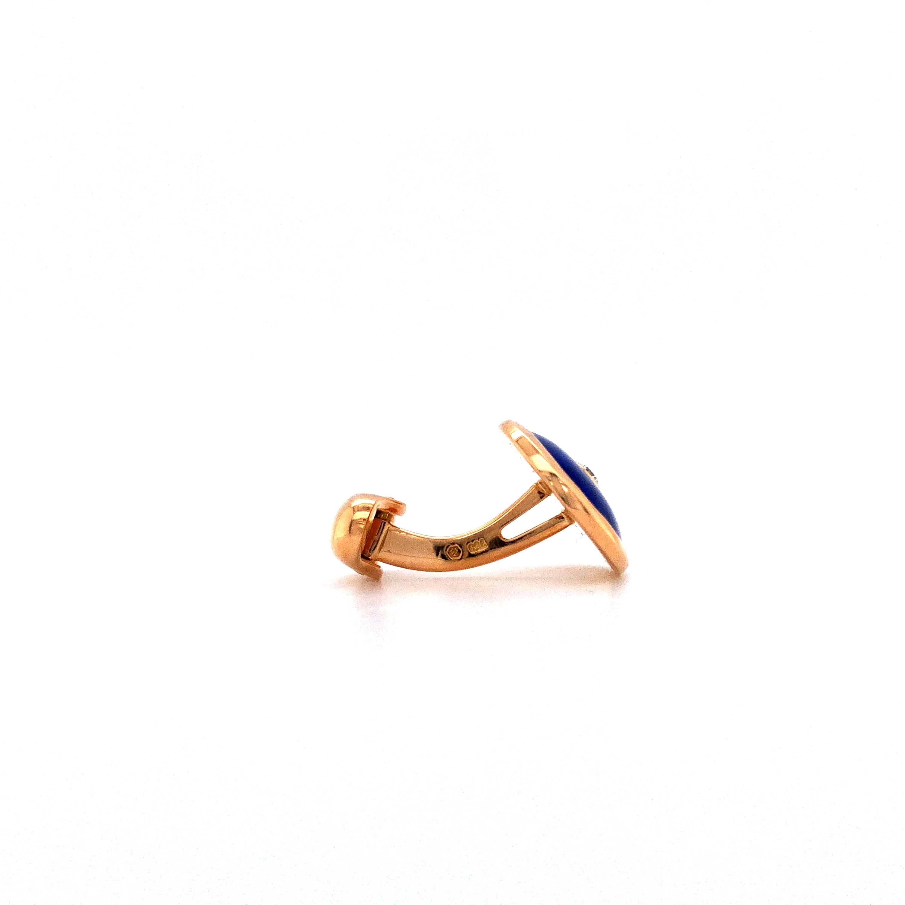 Contemporary Oval Cufflinks, 18k Rose Gold, Lapis Lazuli, 2 Diamonds Total 0.12 Ct H VS For Sale