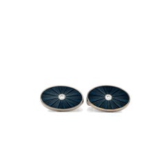 Oval Cufflinks - 18k White Gold - Grey Enamel - 2 Diamonds total 0.12 ct G VS