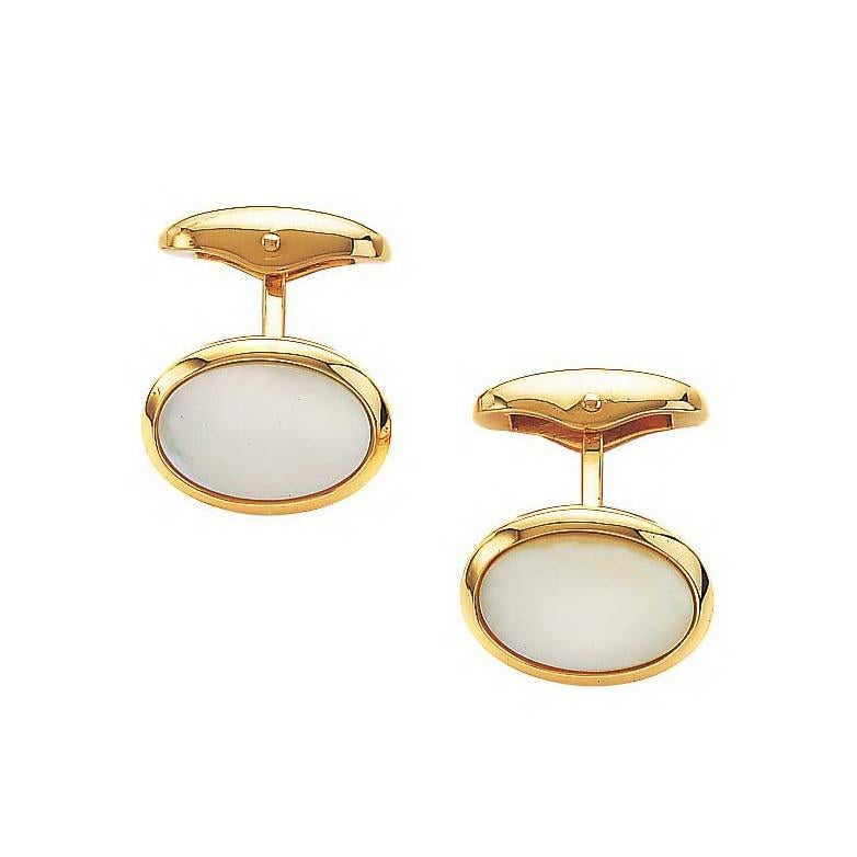 Oval Cufflinks - 18k Yellow Gold - White Mother of Pearl Inlays - 12.2 x 16.5 mm For Sale 5