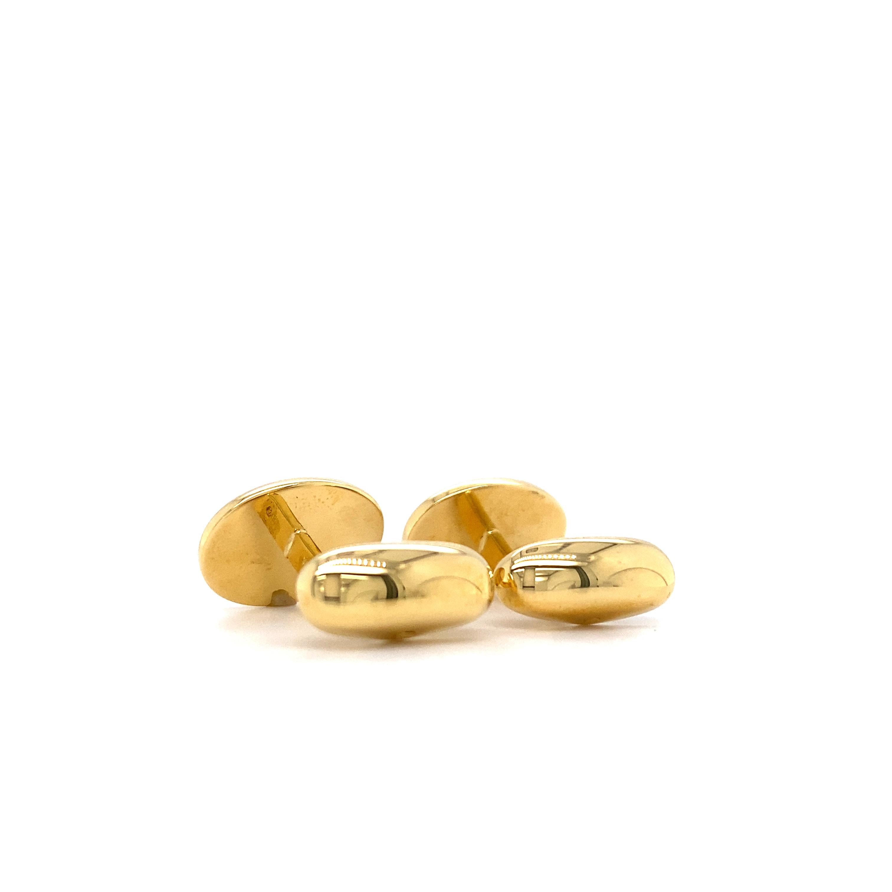Cabochon Oval Cufflinks - 18k Yellow Gold - White Mother of Pearl Inlays - 12.2 x 16.5 mm For Sale