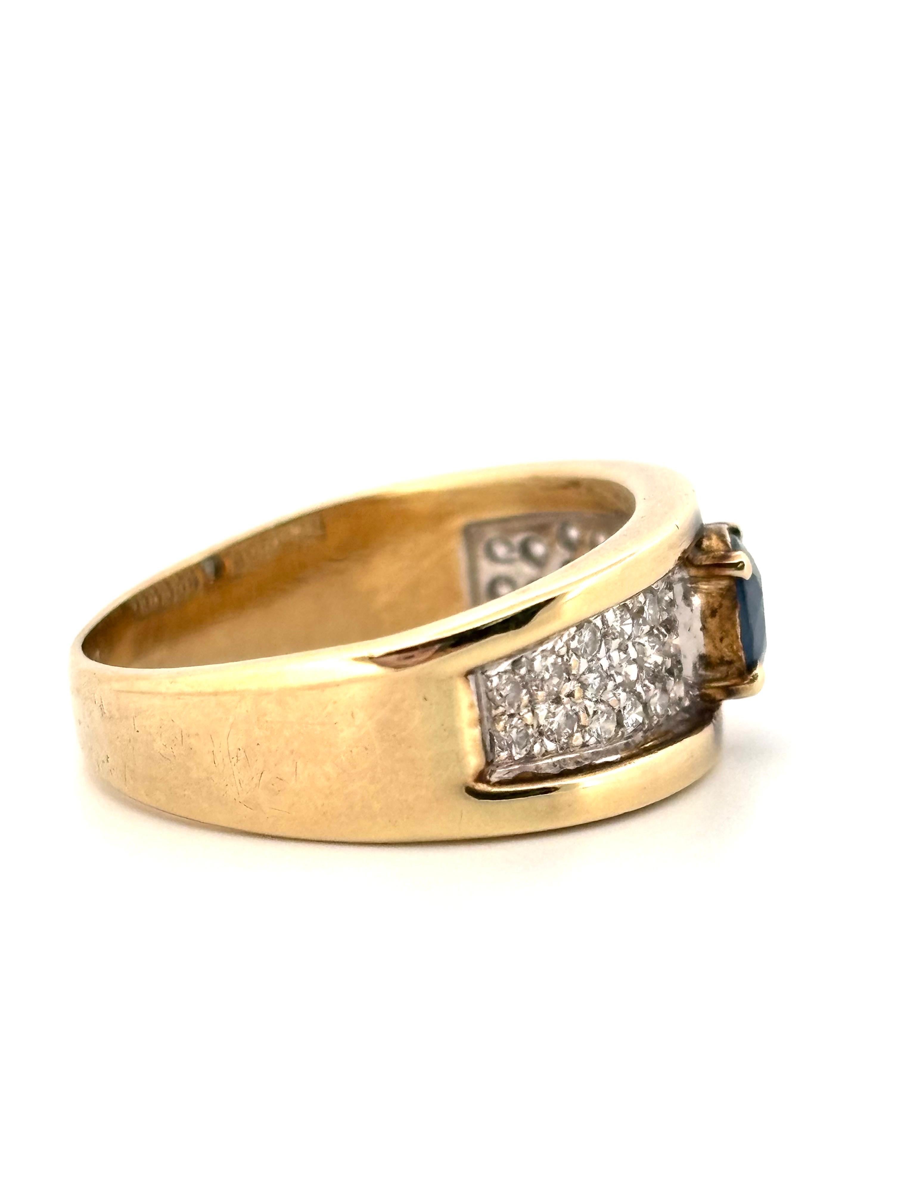 Rétro Bague en or jaune 14K avec saphir bleu de taille ovale 0,40ctw et diamant 0,16ctw en vente