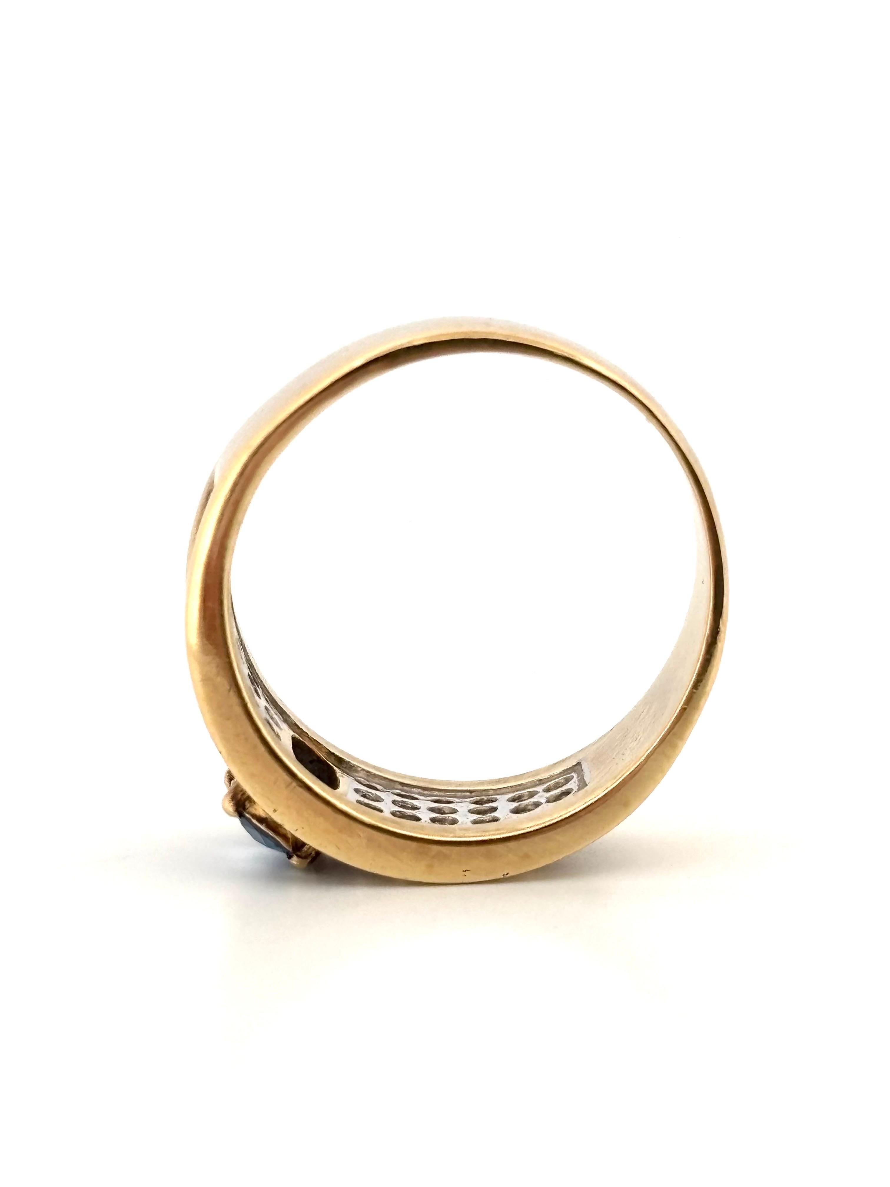 Bague en or jaune 14K avec saphir bleu de taille ovale 0,40ctw et diamant 0,16ctw en vente 2