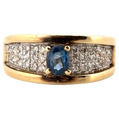 Oval Cut 0.40ctw Blue Sapphire 0.16ctw Diamond 14K Yellow Gold Ring