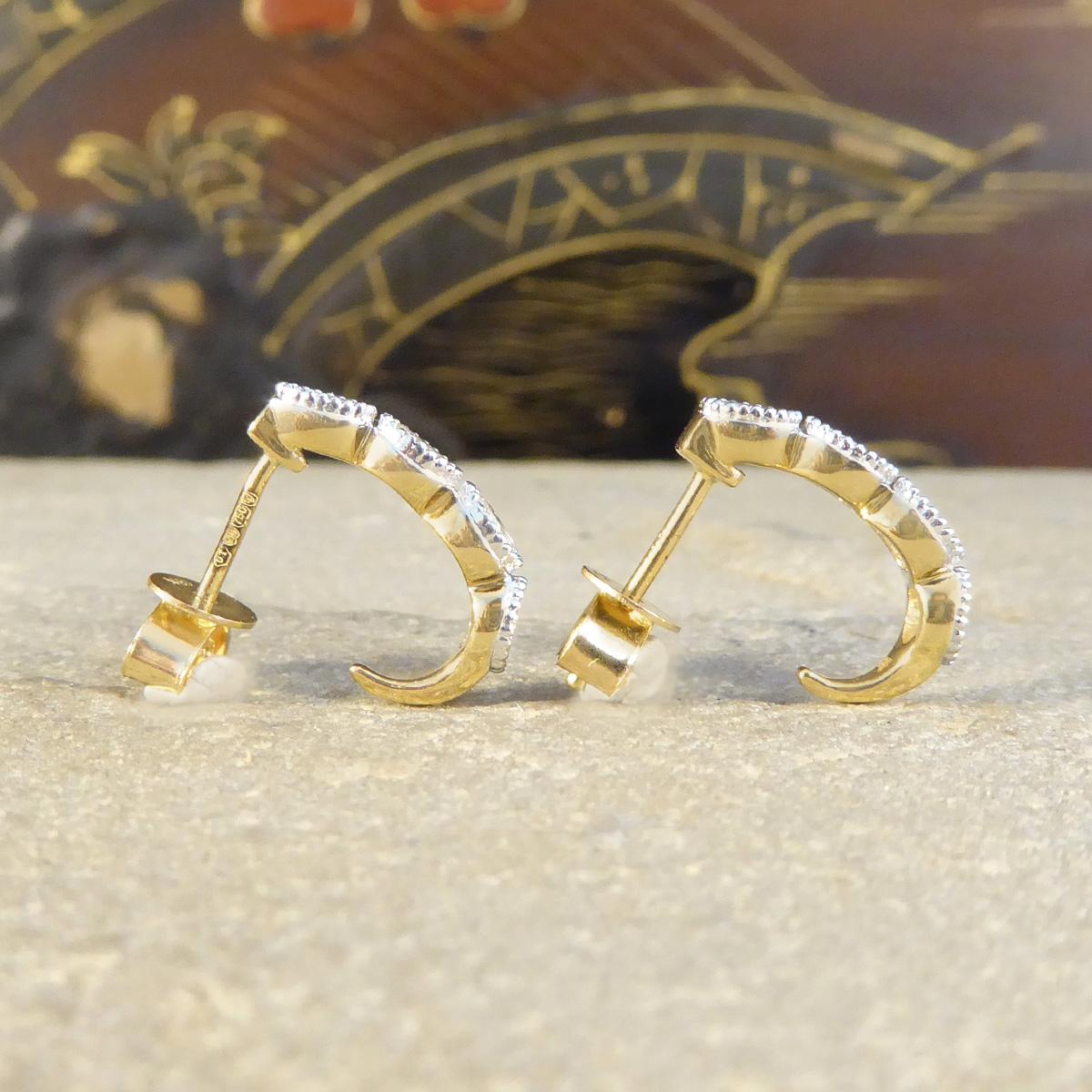 Modern Oval Cut 0.70ct Diamond Huggie Hoop Earrings in 18ct Gold For Sale