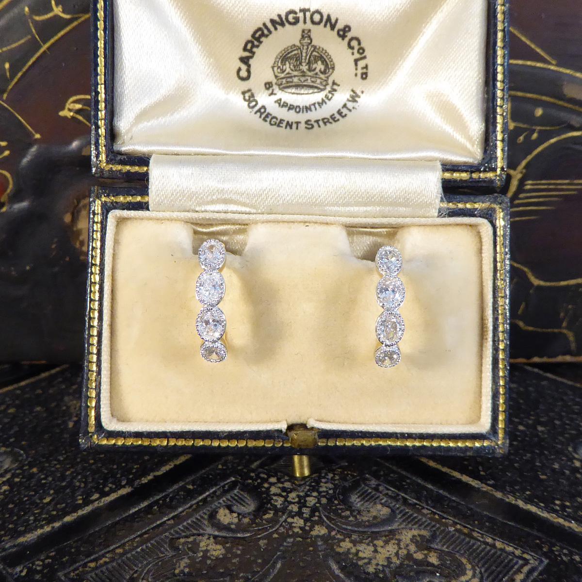 Oval Cut 0.70ct Diamond Huggie Hoop Earrings in 18ct Gold For Sale 1