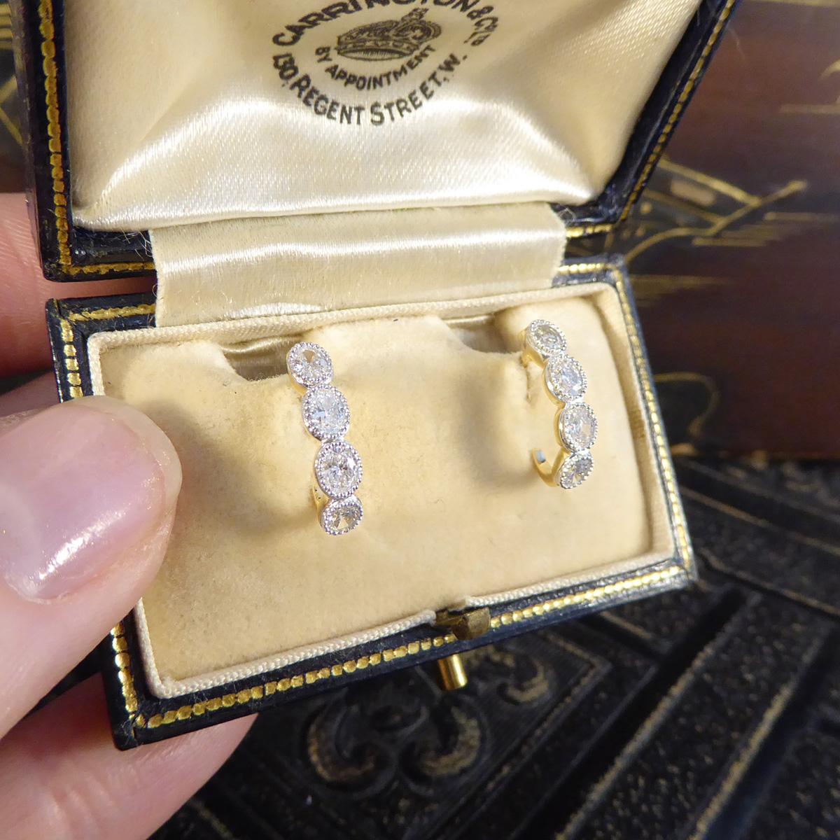 Oval Cut 0.70ct Diamond Huggie Hoop Earrings in 18ct Gold For Sale 2