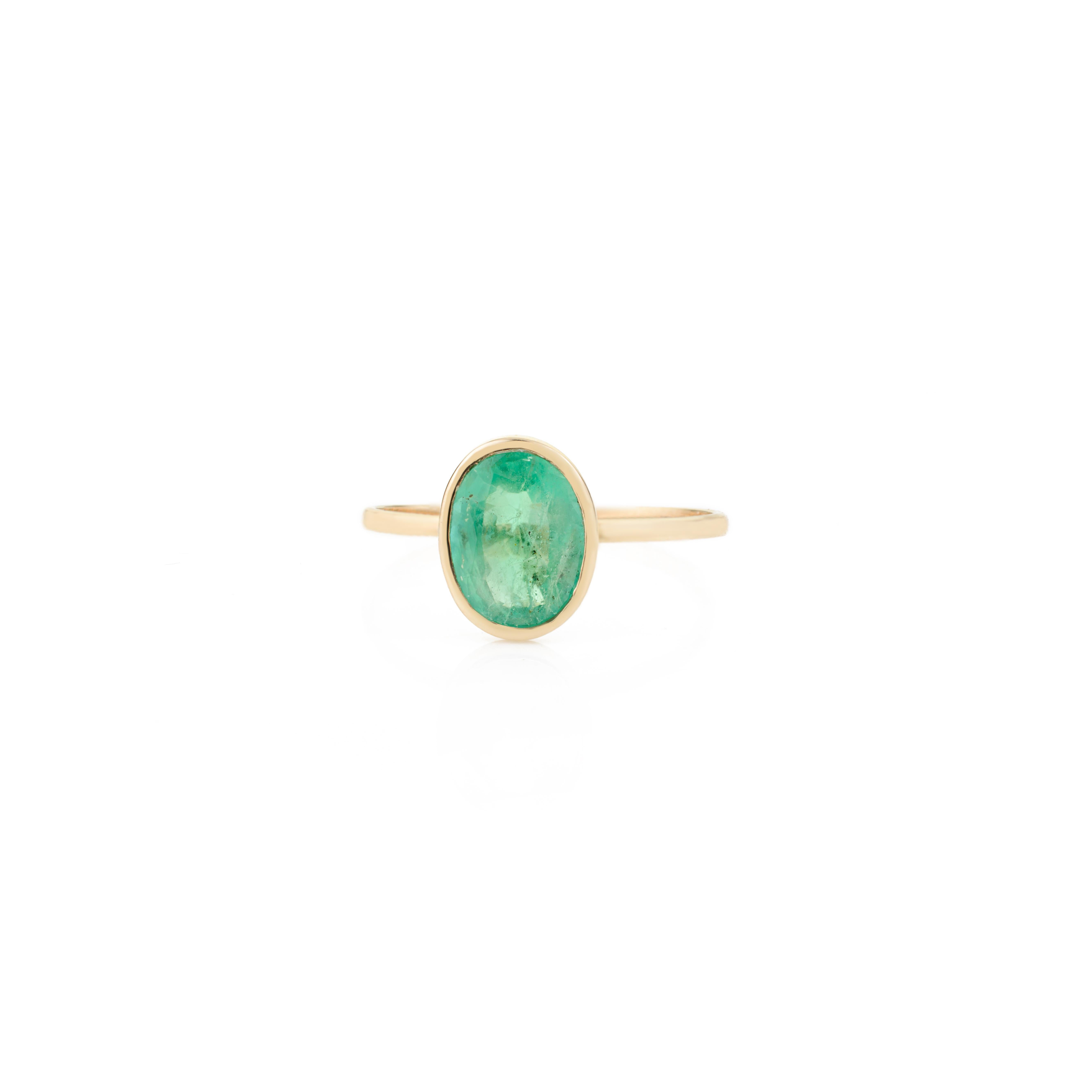 For Sale:  Oval Cut 1 CTW Natural Zambian Emerald Solitaire Unisex Ring in 14K Yellow Gold 5
