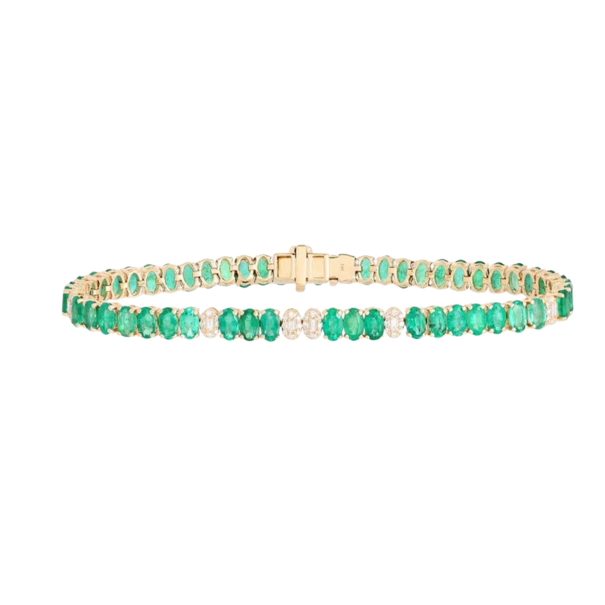 Bracciale con linea smeraldo in oro giallo 14K (o 18k su richiesta) con taglio ovale in vendita