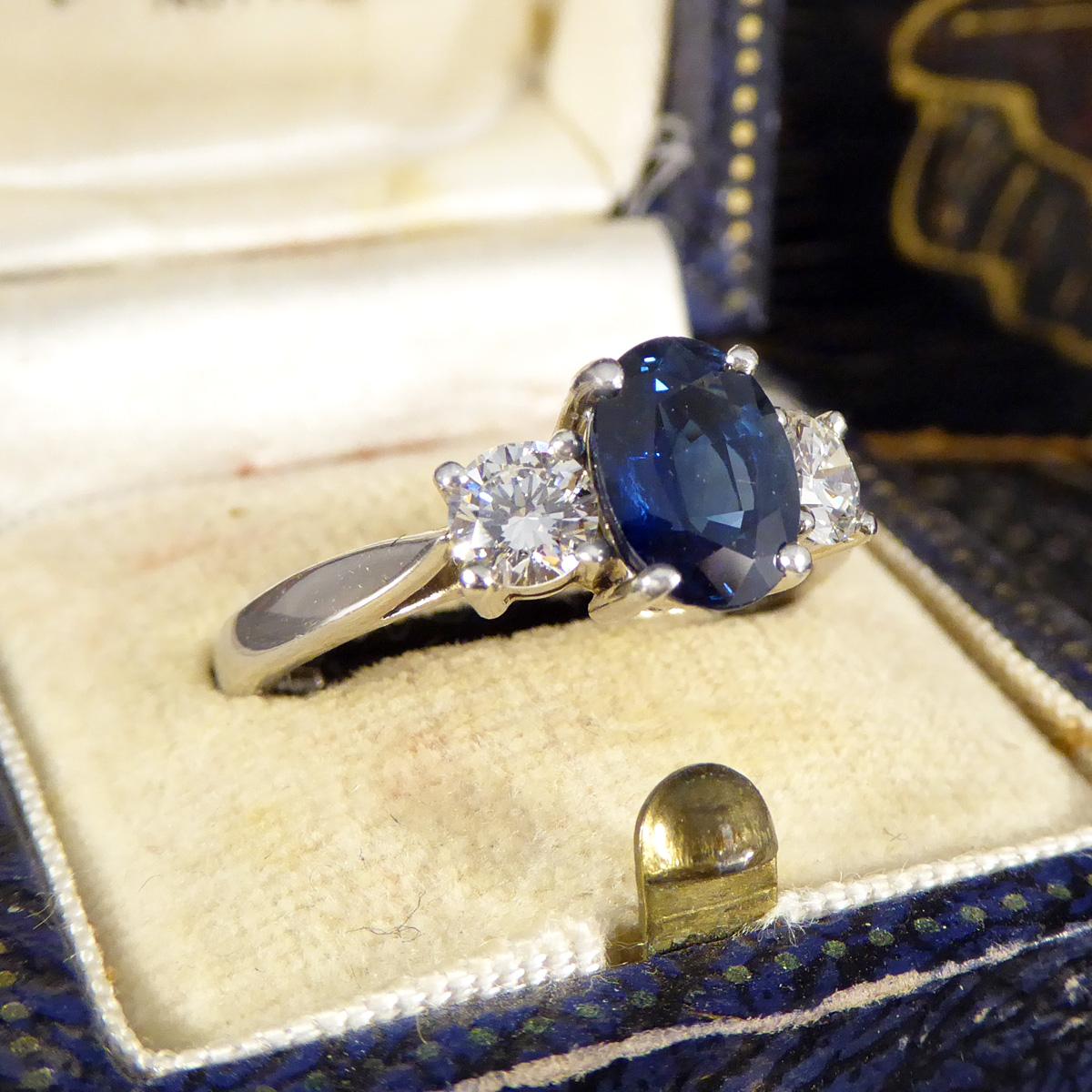 Oval Cut 1.75ct Sapphire and Diamond Three Stone Ring in Platinum 3