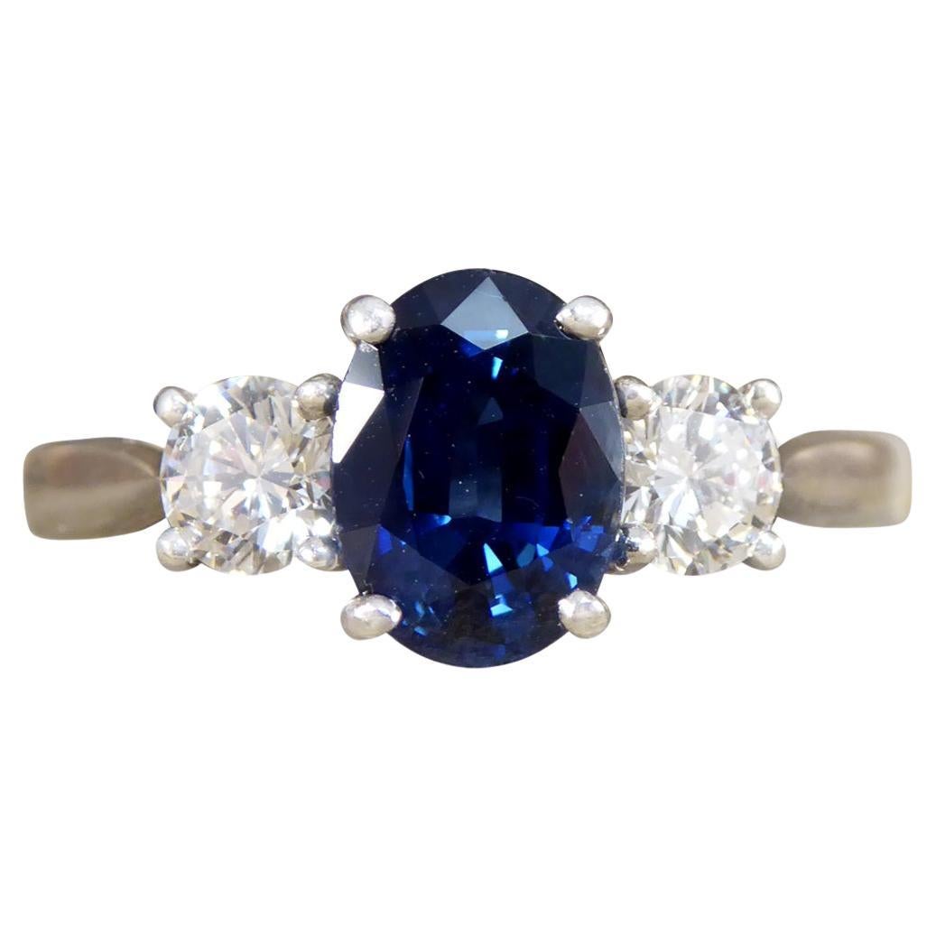 Oval Cut 1.75ct Sapphire and Diamond Three Stone Ring in Platinum
