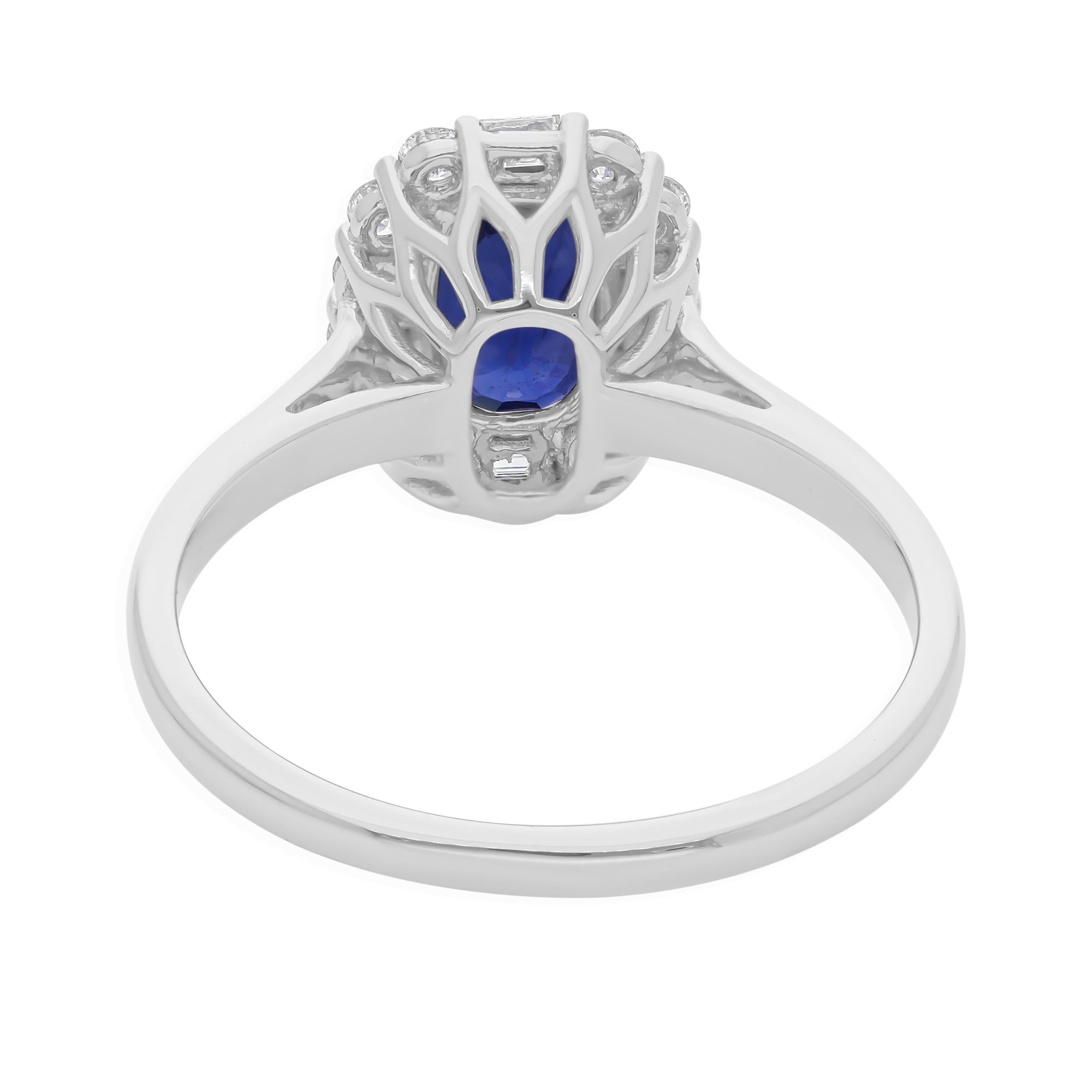 En vente :  Bague de cocktail d'anniversaire en or 14k, saphir bleu, halo, diamant, coupe ovale, 1,93TCW. 5