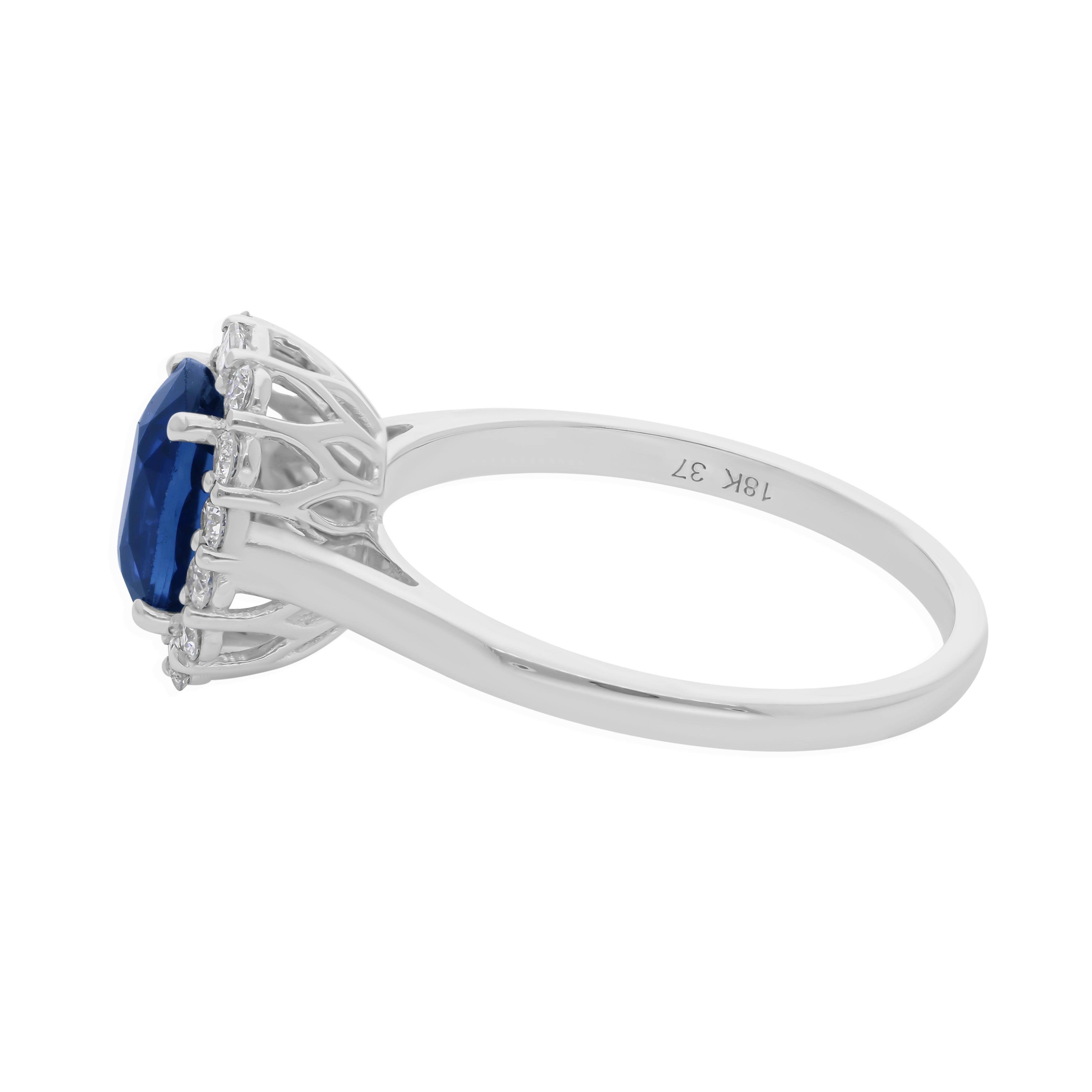En vente :  Bague de cocktail d'anniversaire en or 14k, saphir bleu, halo, diamant, coupe ovale, 1,93TCW. 7