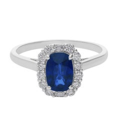 Oval Cut 1.93TCW Blue Sapphire Halo Diamond Anniversary Cocktail Ring 14k Gold.