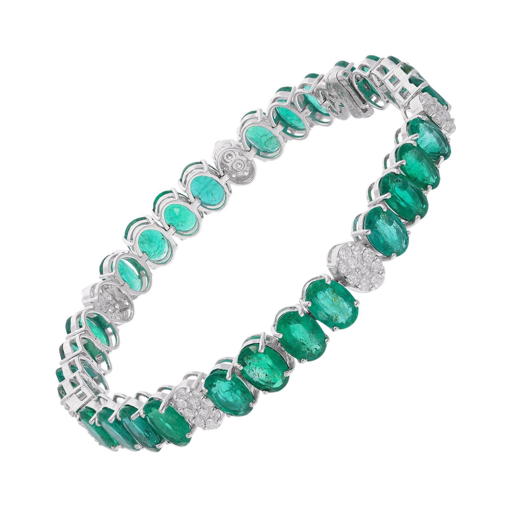 Esmeralda zambiana talla oval 20,94 TQW Diamante de boda Pulsera de tenis Oro blanco 14k