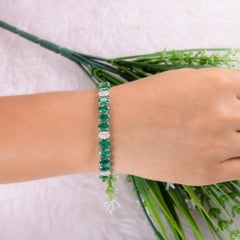 Oval Cut 20.94TCW Zambian Emerald Diamond Wedding Tennis Bracelet 18k White Gold