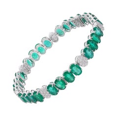 Esmeralda zambiana talla oval 20,94 TQW Diamante de boda Pulsera de tenis Oro blanco 18k