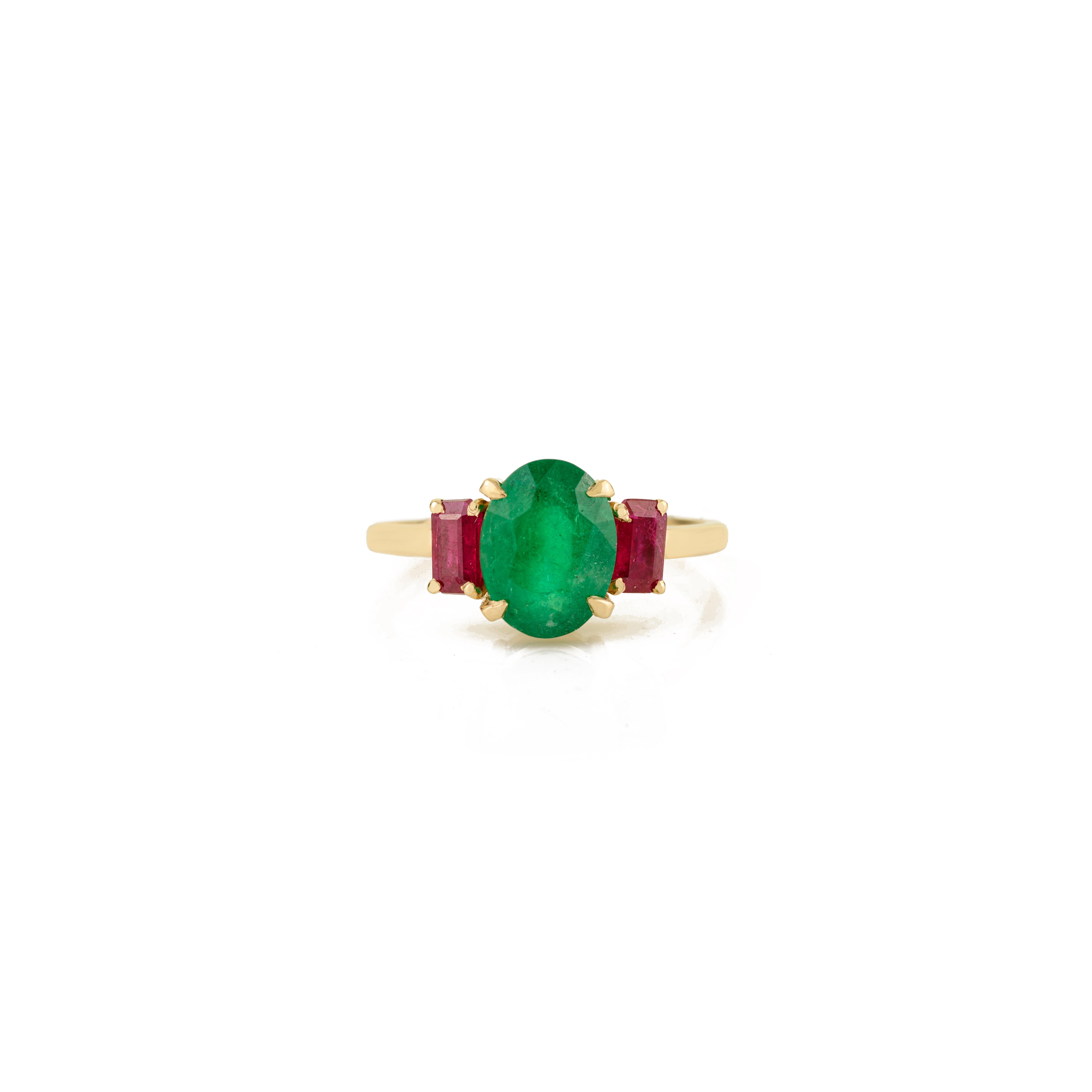 in vendita:  Anello a tre pietre con smeraldo e rubino taglio ovale da 2,1 carati in oro giallo 14K Gioielli di pregio 6