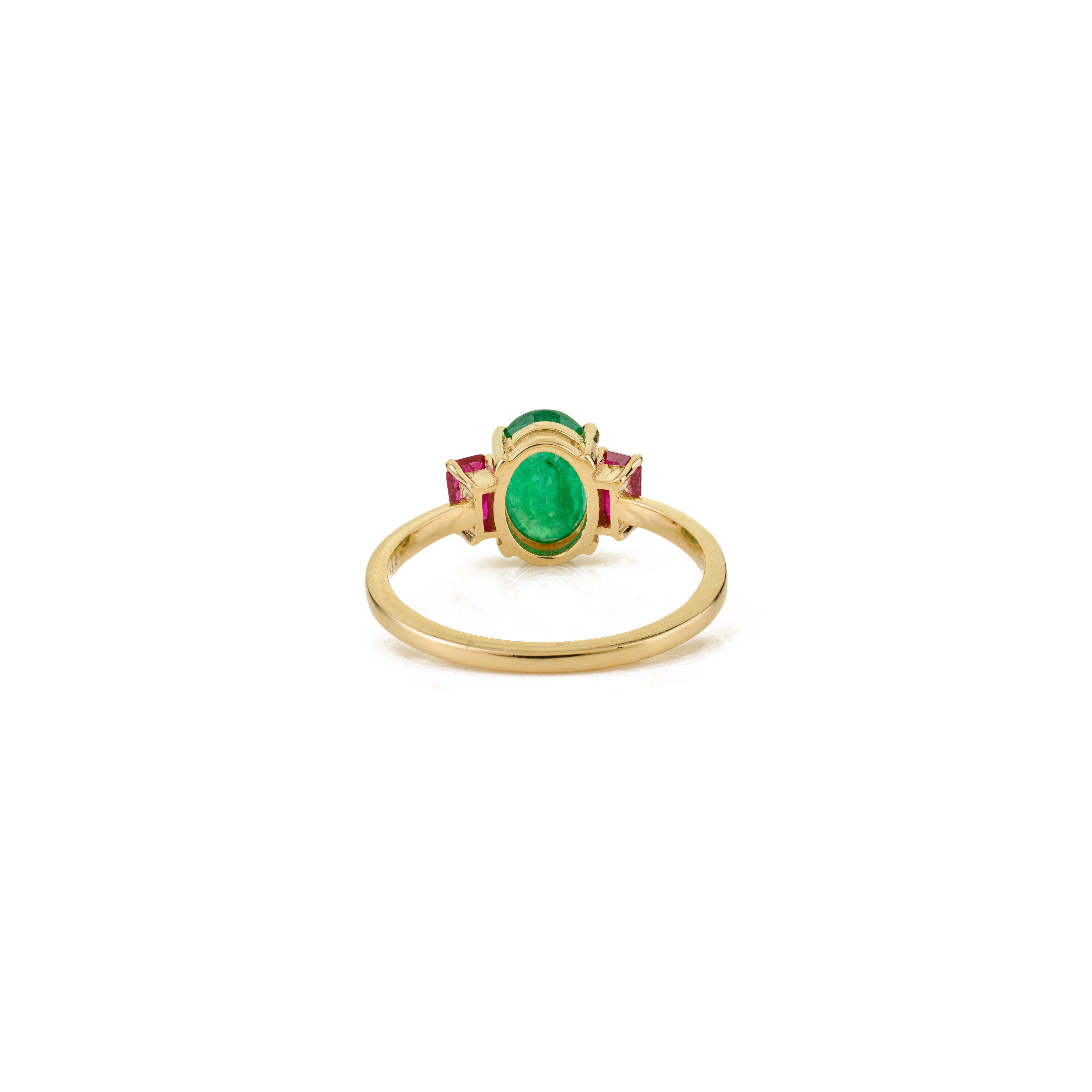 in vendita:  Anello a tre pietre con smeraldo e rubino taglio ovale da 2,1 carati in oro giallo 14K Gioielli di pregio 8