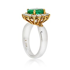 Oval Cut 3 Carat Colombian Emerald and Diamond Halo 18K White Gold Ring