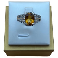 Oval Cut 4.15 Carat Citrine and Diamond 18k White Gold Ring
