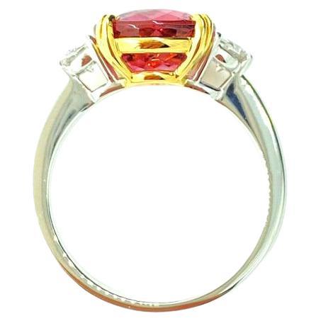 Women's Oval Cut 4.47 Carat Pink Tourmaline Diamond Three-Stone Ring in 18 Karat Gold For Sale