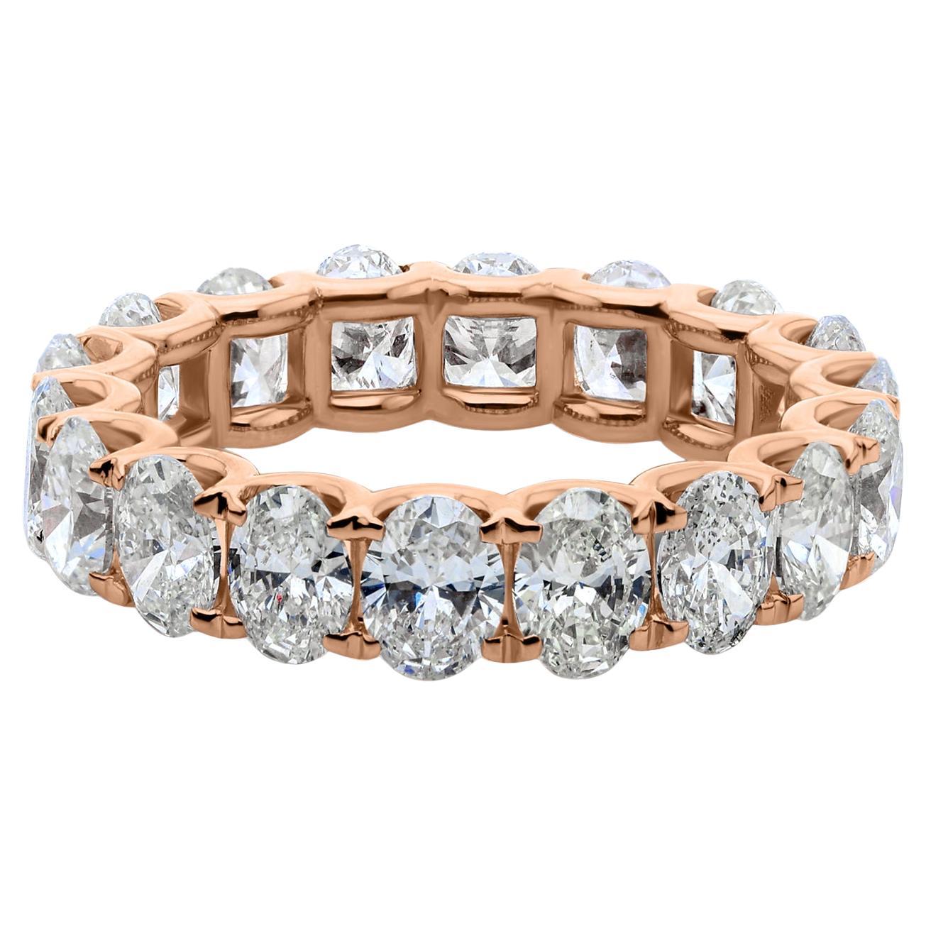 Oval Cut 5.43 Ct Natural Diamond Eternity 14K Rose Gold Band Ring for Women