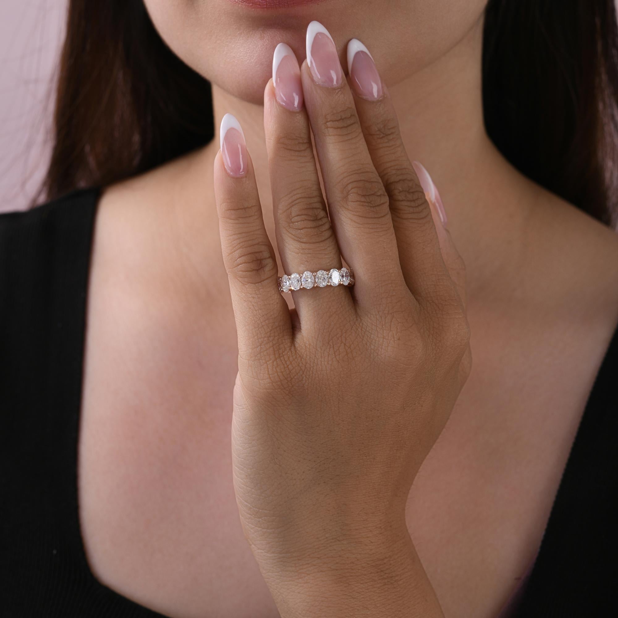 Taille ovale Bague en or rose 18 carats avec diamant naturel de taille ovale 5,43 carats Bijoux artisanaux en vente