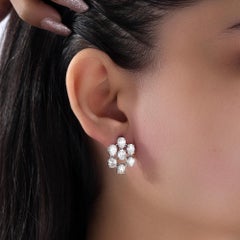6.86 Carat Diamond Oval Cluster Earrings, Constellation Design, 18k White Gold