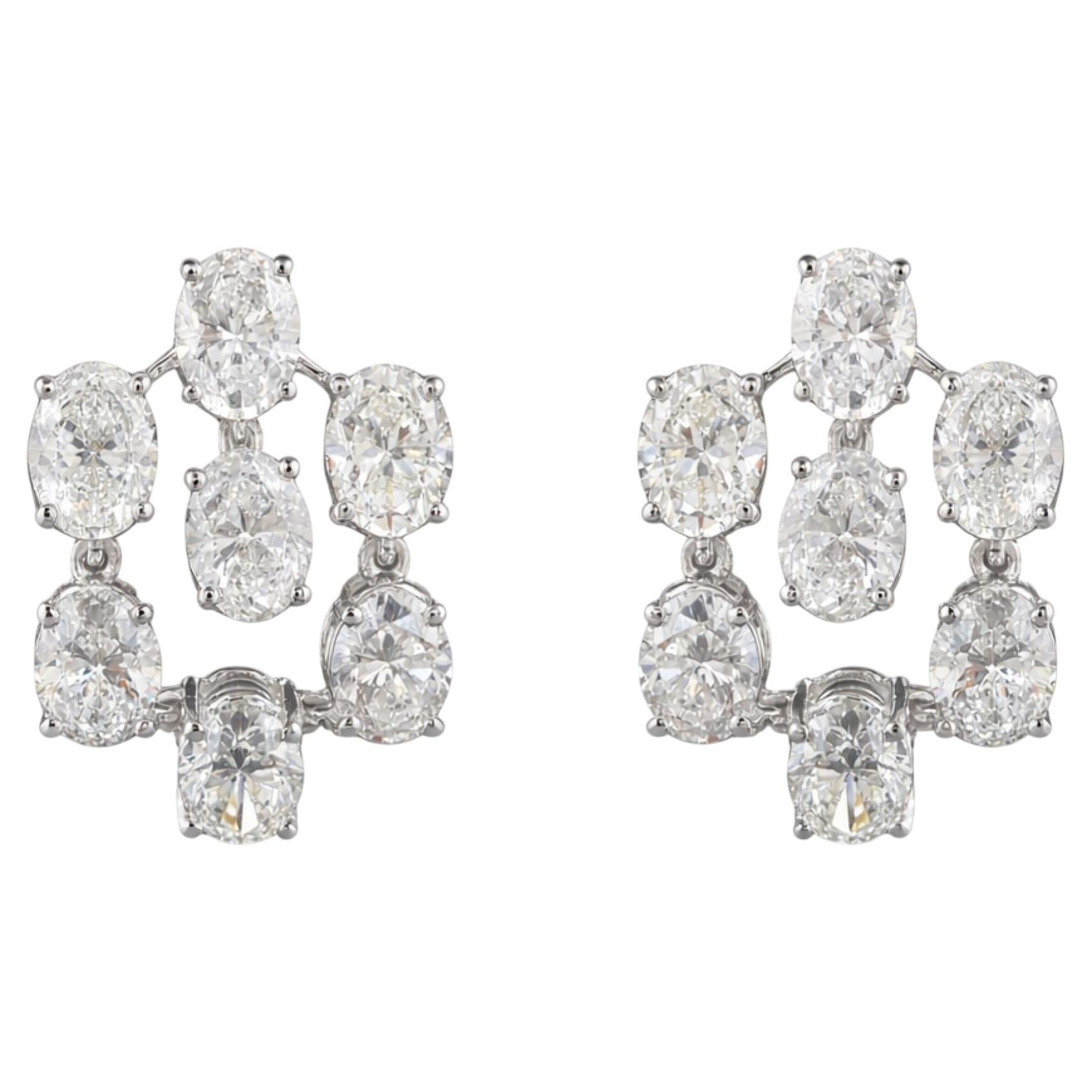 6.86 Carats Oval Diamond Constellation Cluster Earrings 18K Fine White Gold For Sale