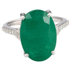 Oval Cut 7.48Ct sambischen Smaragd Diamant Akzente 18k Weißgold Feiner Schmuck